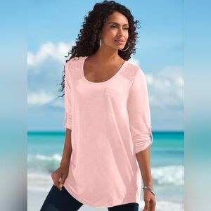 Roaman's 1X (22-24) Textured Lace Trimmed Tunic